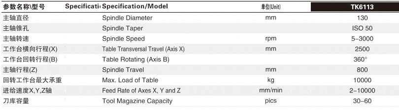 TK6113数控卧式镗床参数